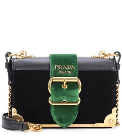 Prada Leather-trimmed Velvet Shoulder Bag