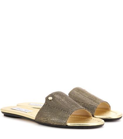 Jimmy Choo Nanda Metallic Snakeskin Slip-on Sandals