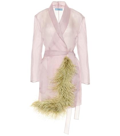 Prada Feather-trimmed Silk Organza Coat