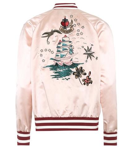 Valentino Embroidered Satin Bomber Jacket