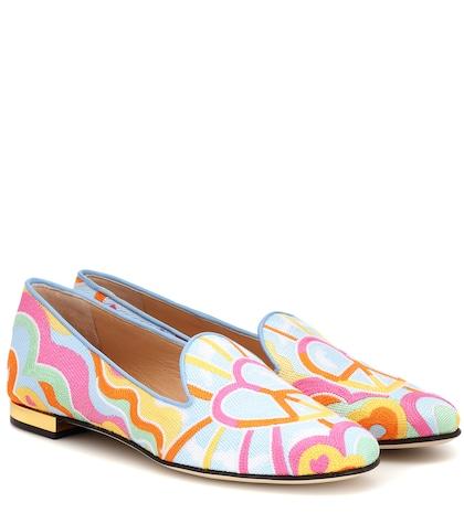 Charlotte Olympia Embroidered Canvas Loafers