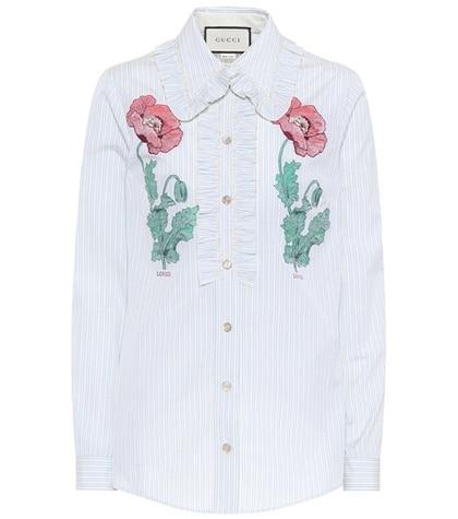 Gucci Appliquéd Striped Cotton Shirt