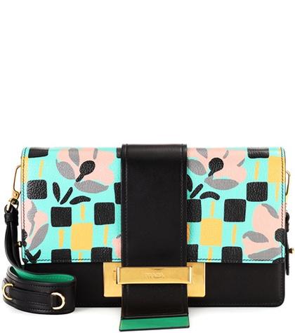 Prada Ribbon Printed Leather Shoulder Bag