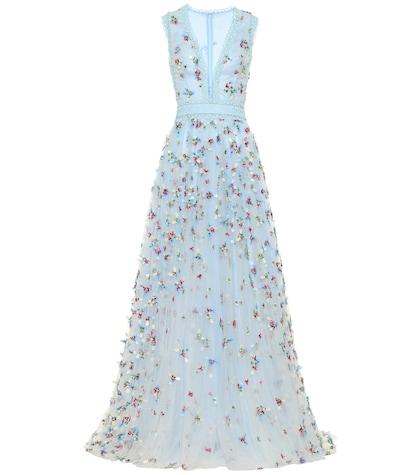 Costarellos Embroidered Silk And Tulle Gown
