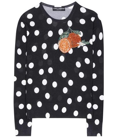 Carven Embellished Polka-dotted Silk Sweater