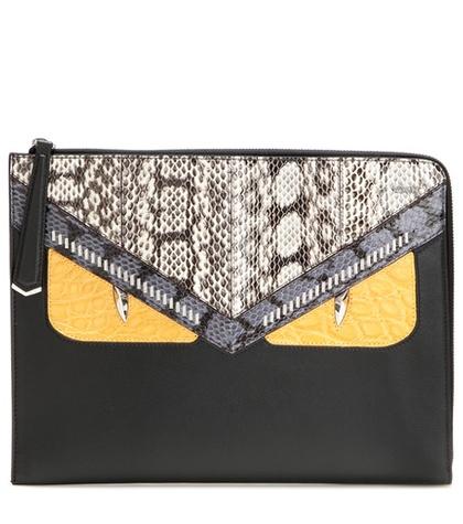 Fendi Monster Snakeskin And Crocodile Leather Clutch