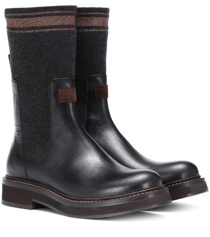 Brunello Cucinelli Cashmere And Leather Ankle Boots