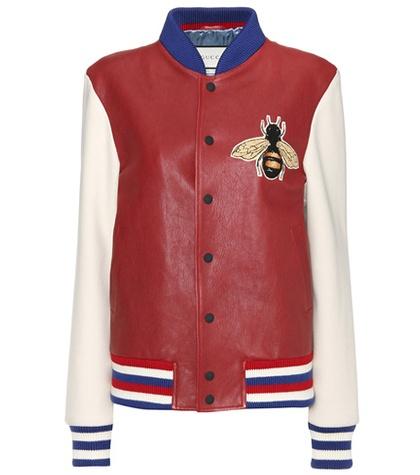Gucci Leather Bomber Jacket With Appliqué