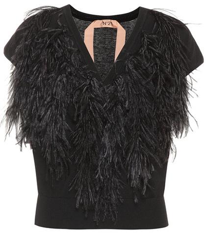 N21 Ostrich Feather-trimmed Sweater