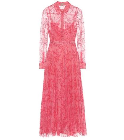 Burberry Pleated Lace Midi Dress