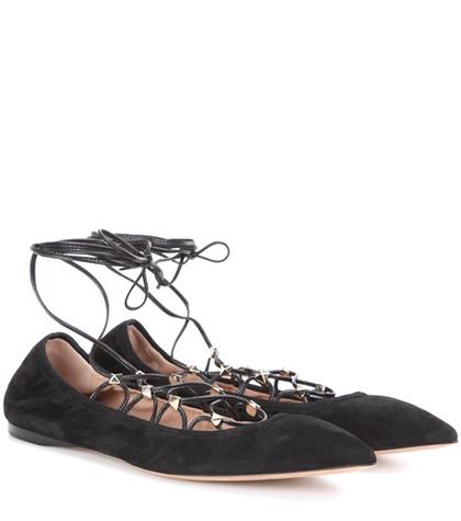 Valentino Valentino Garavani Rockstud Lace-up Suede Ballerinas