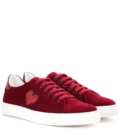 Anya Hindmarch Glitter Heart Velvet Low-top Sneakers