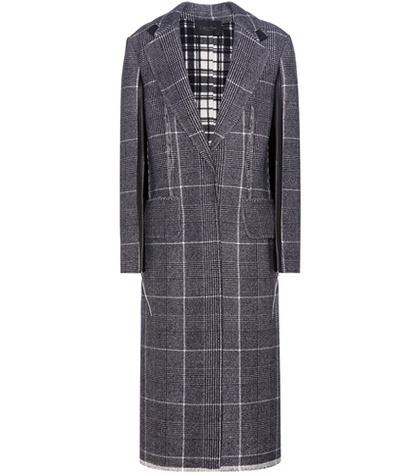 Calvin Klein Collection Janca Plaid Leather-trimmed Wool Coat
