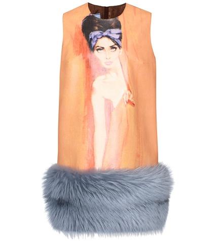Prada Sleeveless Fur-trimmed Dress