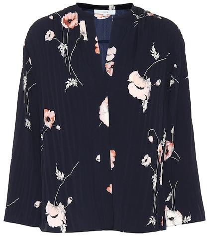 Vince Tossed Poppy Pleated Blouse
