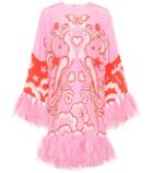 Valentino Feather-trimmed Silk Minidress