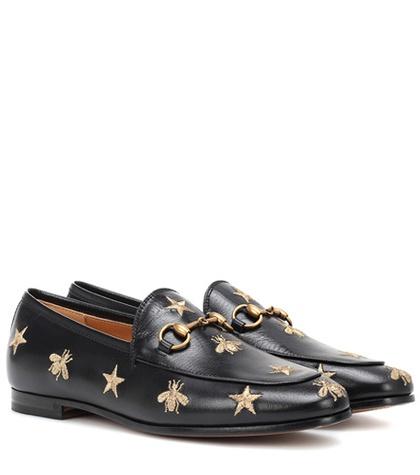 Gucci Jordaan Embroidered Leather Loafers