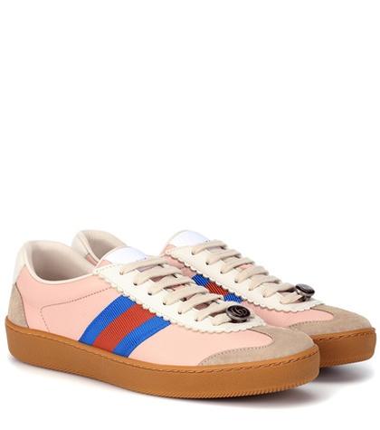 Gucci Web Striped Leather Sneakers