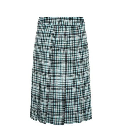 Bottega Veneta Pleated Plaid Wool Midi Skirt
