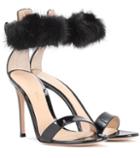 Gianvito Rossi Brigitte Fur-trimmed Patent Leather Sandals
