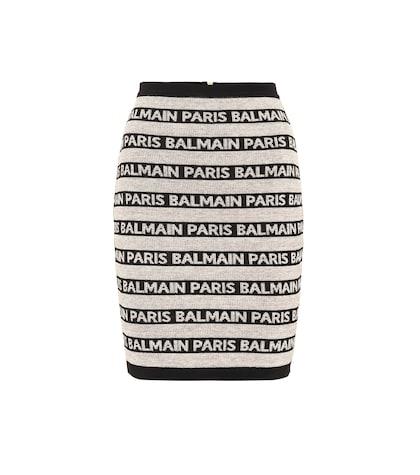 Balmain Striped Linen-blend Knit Skirt
