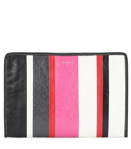 Balenciaga Bazar Striped Leather Pouch