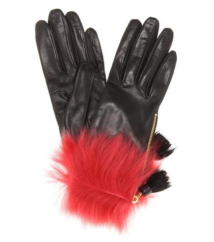 Prada Fur-trimmed Leather Gloves