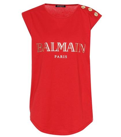 Balmain Buttoned Cotton Logo T-shirt