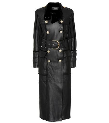 Balmain Shearling-trimmed Leather Coat