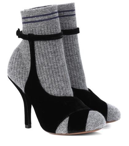 Fendi Mohair And Velvet Ankle Boots