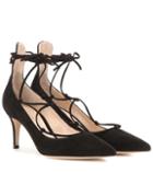 Gianvito Rossi Lexi Mid Lace-up Suede Pumps