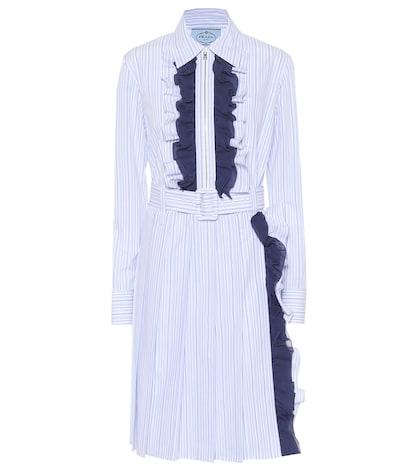 Burberry Ruffle-trimmed Striped Cotton Dress