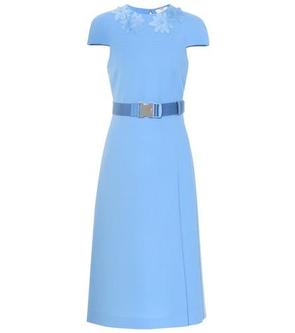 Fendi Fur-trimmed Wool Crêpe Midi Dress