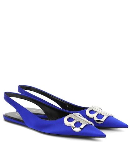 Balenciaga Bb Satin Slingback Flats