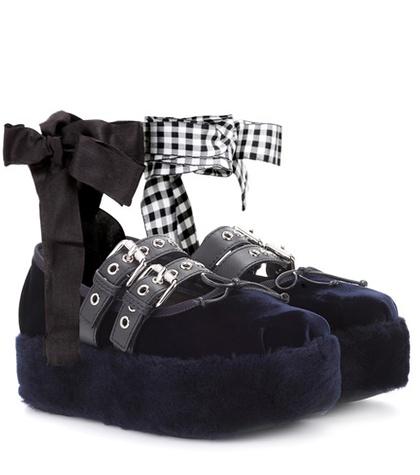 Miu Miu Velvet And Fur Platform Ballerinas