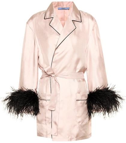 Prada Feather Trimmed Silk Shirt