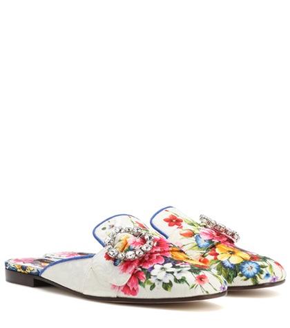Dolce & Gabbana Embellished Floral-printed Mules