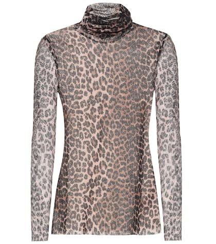 Ganni Leopard-printed Mesh Top