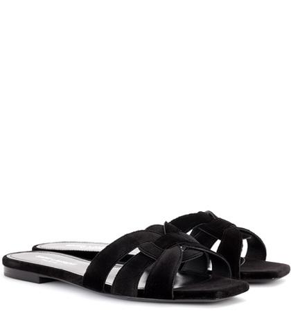 Saint Laurent Nu Pieds 05 Velvet Slip-on Sandals