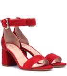 Red (v) Red (v) Suede Block Heel Sandals