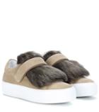 Moncler Fur-trimmed Suede Sneakers