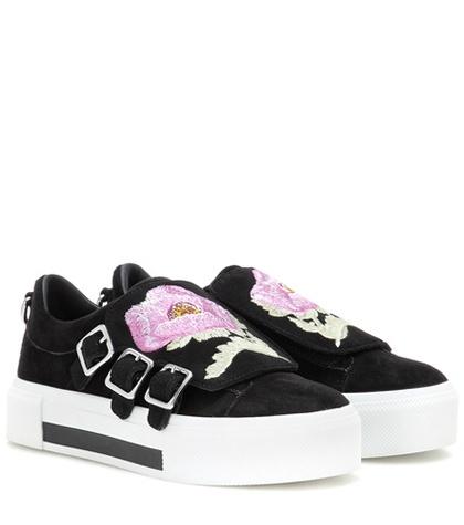 Alexander Mcqueen Embroidered Suede Slip-on Sneakers