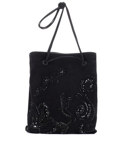 Prada Embellished Suede Tote Bag