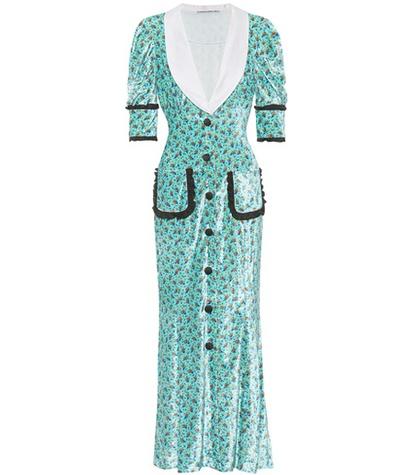 Alessandra Rich Floral-printed Velvet Midi Dress
