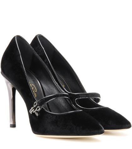 Oscar De La Renta Velvet Embellished Pumps