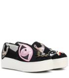 Kenzo Velvet Sneakers With Embroidered Appliqués