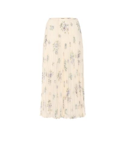 Joseph Pleated Floral Silk Midi Skirt