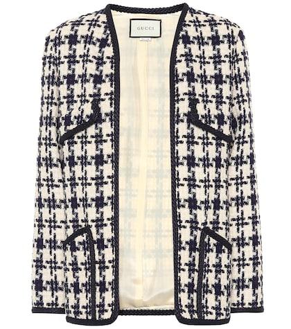 Saint Laurent Houndstooth Tweed Wool-blend Jacket