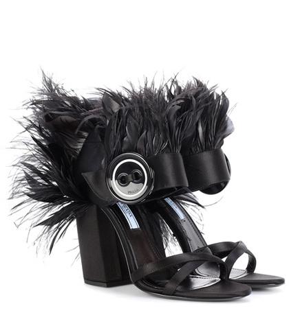 Prada Feather-trimmed Satin Sandals
