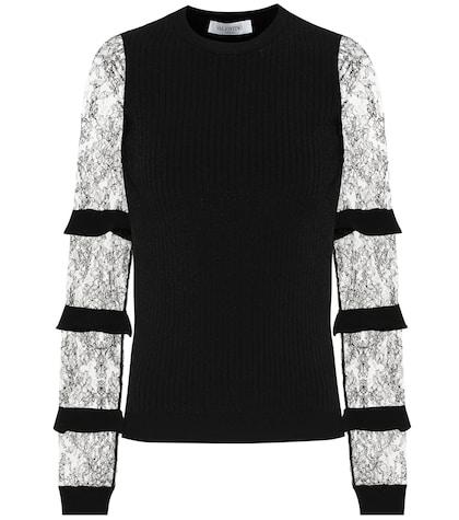 Valentino Lace-trimmed Crêpe Sweater